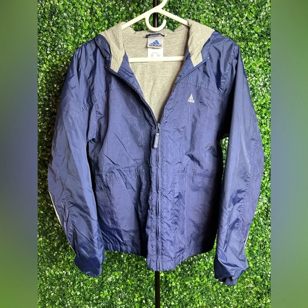 Vintage 90s Adidas Hooded Windbreaker Navy Lined Jacket